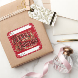 Red Vintage God jul Gift Label Stickers Fyrkantigt Klistermärke