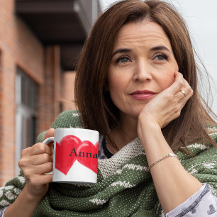 Red Vintage Heart Namn 2-tonkaffe Mugg