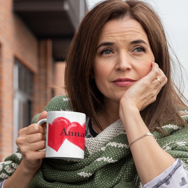 Red Vintage Heart Namn 2-tonkaffe Mugg (Skapare uppladdad)