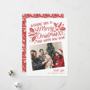 Red Vintage Holly Tilted Snapshot Photo jul Julkort