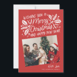 Red Vintage Holly Tilted Snapshot Photo Julkort<br><div class="desc">Det här helgdag med festiv och chic har vårt ursprungliga,  handritade vinter-blad med söt formaterad typografi i rött och 2 tippade foton. Baksidan kommer med en matchande mönster.</div>