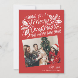 Red Vintage Holly Tilted Snapshot Photo Julkort