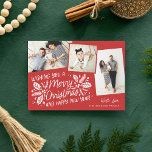 Red Vintage Holly-tippad ögonblicksbild Multi-Phot Julkort<br><div class="desc">Det här helgdag med festiv och chic har vårt ursprungliga,  handritade vintern med söt typografi i vibrant färg och tippade bilder med färgstarkt gräns. Baksidan levereras med en passande mönster för en speciell beröring i extra.</div>