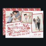 Red Vintage Holly-tippad ögonblicksbild multifoto Julkort<br><div class="desc">Det här helgdag med festiv och chic har vårt ursprungliga,  handritade vintern med söt typografi i vibrant färg och tippade bilder med färgstarkt gräns. Baksidan levereras med en passande mönster för en speciell beröring i extra.</div>