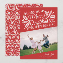 Red Vintage Holly Typography julfoto Julkort