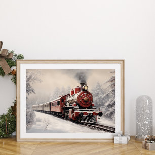 Red Vintage jul Express Tåg Wall Art Poster
