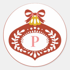 Red Vintage jul Ornament | Monogram Runt Klistermärke