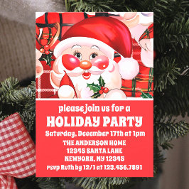 Red Vintage Jultomten Tartan Play jul Inbjudningar