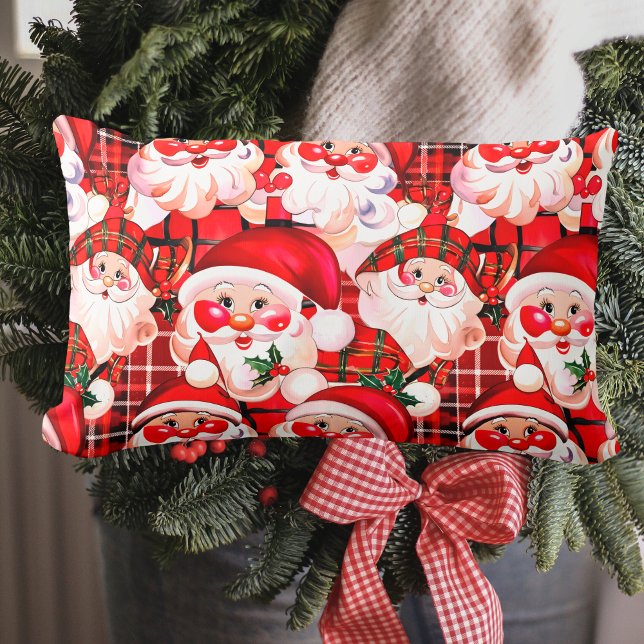 Red Vintage Jultomten Tartan Play jul Lumbarkudde (Skapare uppladdad)