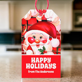 Red Vintage Jultomten Tartan Play jul Presentetikett