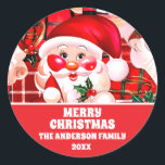 Red Vintage Jultomten Tartan Play jul Runt Klistermärke<br><div class="desc">Red Vintage Jultomten Tartan Play-juldekalen</div>