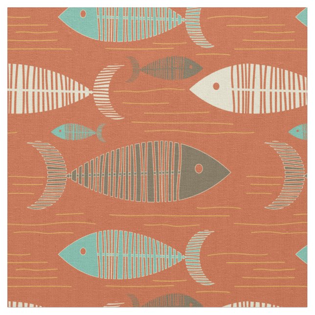 Red Vintage Kitsch Fish Fabric Tyg (Närbild)