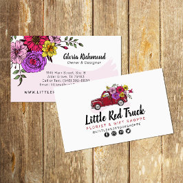Red Vintage Lastbil & Flowers Blommigt + Social Me Visitkort