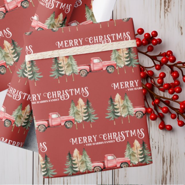 Red Vintage Lastbil Rustic Land Presentpapper (Skapare uppladdad)