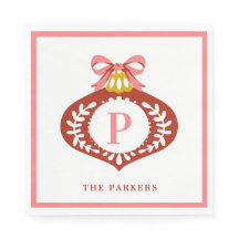 Red Vintage Monogram jul Ornament Napkins