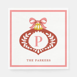 Red Vintage Monogram jul Ornament Napkins Pappersservett