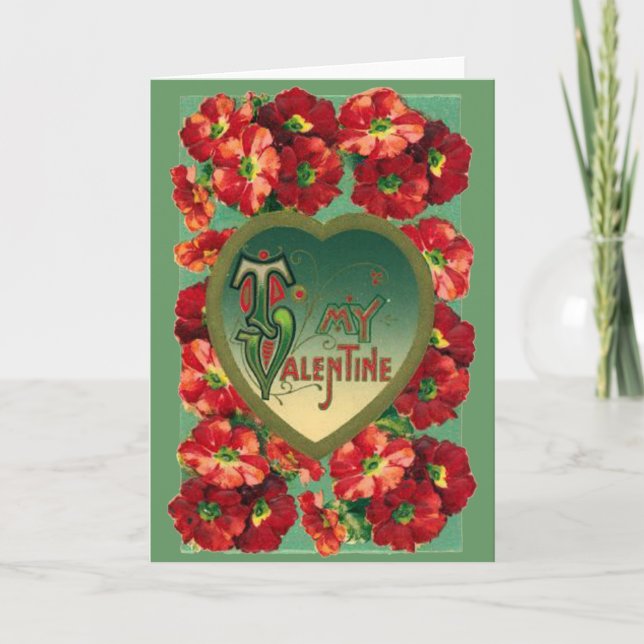 Red Vintage Poppies Valentine Card Helgkort (Framsida)