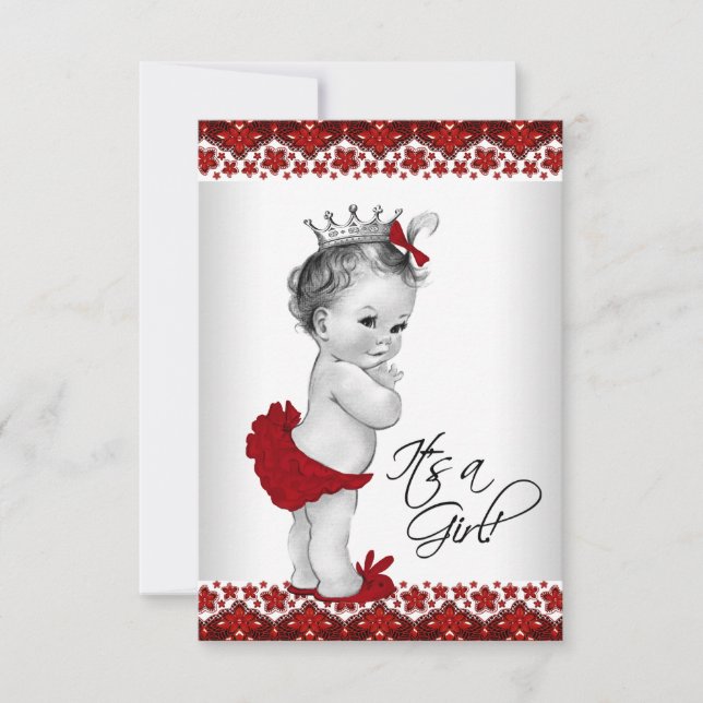 Red Vintage Princess Baby Shower Inbjudningar (Framsida)