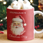 Red Vintage Retro Jultomten jul Kaffemugg<br><div class="desc">Fira julhelgen med personligen Red Vintage Retro Jultomten julkaffe Mugg. Med en charmerande, klassisk illustration av Jultomten på en lysande, festlig bakgrund ger mugg dig ett fräckt munkavle på dina favoritdrycker i hetten. Anpassa den med ditt namn eller en älskad persons för en speciell beröring i extra, skapar den perfekten...</div>