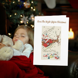 Red Vintage Santa Claus Flying Reindeer Stars Kort