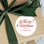 Red Vintage Script Modern God jul Runt Klistermärke<br><div class="desc">Red Vintage Script Modern God jul Classic Round Sticker är perfekten till julklapparna i år,  med ett skript i vintage och ditt namn.</div>