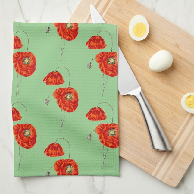 Red Vintage Stil Poppies Flower Kitchen Towel Kökshandduk (Vikt i Fjärdedel)