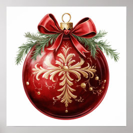 Red Vintage Stil Watercolor jul Ornament Poster