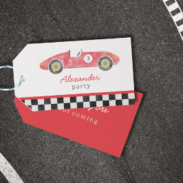 Red vintage tävling bilfödelsedag presentetikett