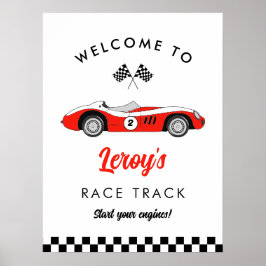 Red Vintage Tävling Car Boy 2:a födelsedag Välkomm Poster