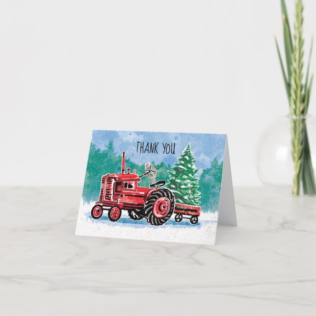 Red Vintage Tractor Julgran Tack (Framsida)