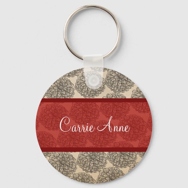 Red Vintage Zinnia Keychain Nyckelring (Framsida)