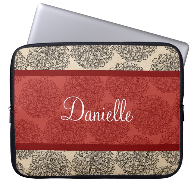 Red Vintage Zinnia Laptop sleeve (Framsidan)