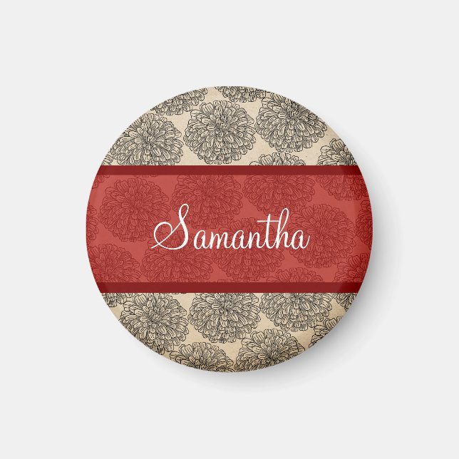 Red Vintage Zinnia Magnet (Framsidan)