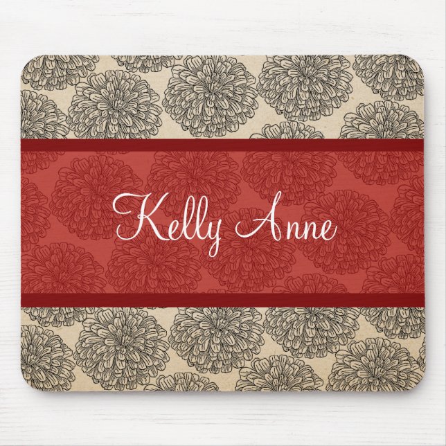 Red Vintage Zinnia Mousepad Musmatta (Framsidan)
