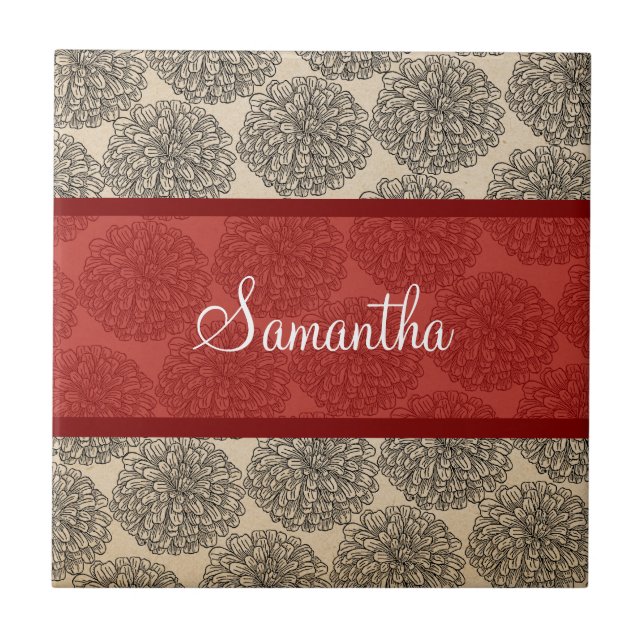 Red Vintage Zinnia Tile Kakelplatta (Framsidan)