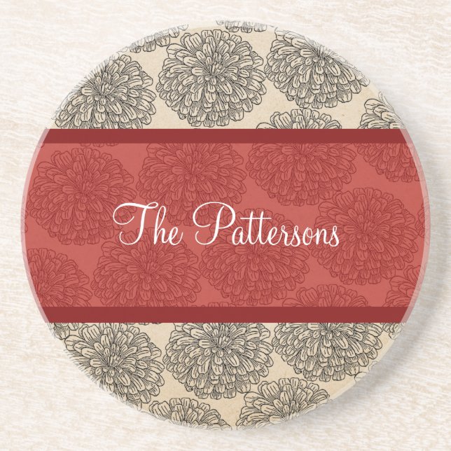 Red Vintage Zinnia Underlägg (Framsidan)