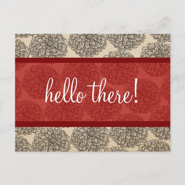 Red Vintage Zinnia vycard Vykort (Framsida)