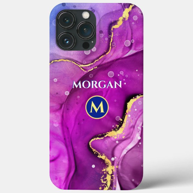 Red-Violet & Guld Liquid Bläck, Monogram & Namn (Baksida)