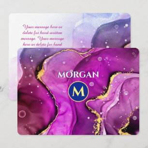 Red-Violet & Guld Liquid Bläck, Monogram & Namn Anteckningskort