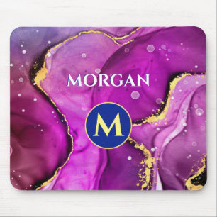 Red-Violet & Guld Liquid Bläck, Monogram & Namn Musmatta