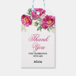 Red Violet Peony Blommigt Greenery Tack Presentetikett