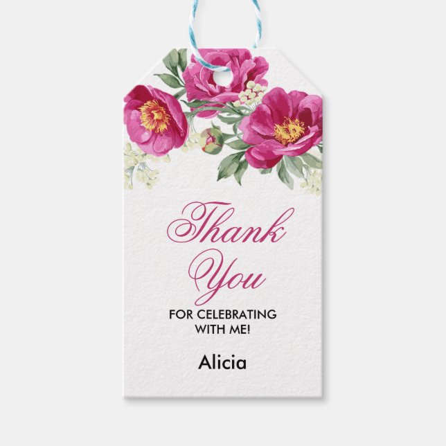 Red Violet Peony Blommigt Greenery Tack Presentetikett (Framsidan)