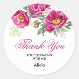 Red Violet Peony Blommigt Greenery Tack Sticker Runt Klistermärke