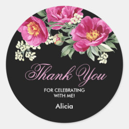 Red Violet Peony Greenery Black Tack Sticker Runt Klistermärke