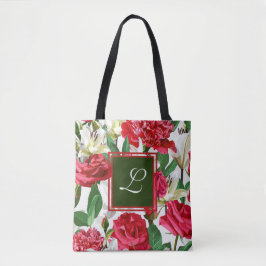 Red Vit ros Blommigt Flowers Monogram Anpassningsb Tygkasse