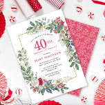 Red Vit ros Blommigt Holly 40:e födelsedagen Party Inbjudningar<br><div class="desc">Ett ömtåligt och festligt helgdag ram innehåller rött och vitt ro som är inkapslat i holly - och eukalyptus löv. Namn och födelsedagsfirandet skrivs i ett söt rött. Perfekt för en vinterfödelsedagsfest helgdag. Enkel att anpassa.</div>