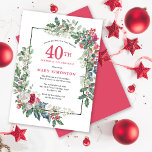 Red Vit ros Blommigt Holly 40:e födelsedagen Party Inbjudningar<br><div class="desc">Ett ömtåligt och festligt helgdag ram innehåller rött och vitt ro som är inkapslat i holly - och eukalyptus löv. Namn och födelsedagsfirandet skrivs i ett söt rött. Perfekt för en vinterfödelsedagsfest helgdag. Enkel att anpassa.</div>