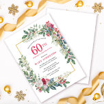 Red Vit ros Blommigt Holly 60:e Födelsedagsfesten Inbjudningar<br><div class="desc">Ett ömtåligt och festligt helgdag ram innehåller rött och vitt ro som är inkapslat i holly - och eukalyptus löv. Namn och födelsedagsfirandet skrivs i ett söt rött. Perfekt för en vinterfödelsedagsfest helgdag. Enkel att anpassa.</div>