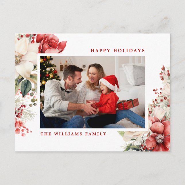 Red & Vit ros God jul Photo Helg Vykort (Framsida)