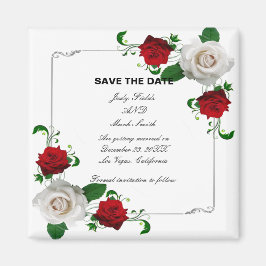 Red & Vit ros jul Bröllop spara datum Magnet